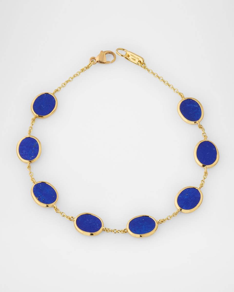 18K Yellow Gold Polished Rock Candy Confetti Bracelet in Lapis